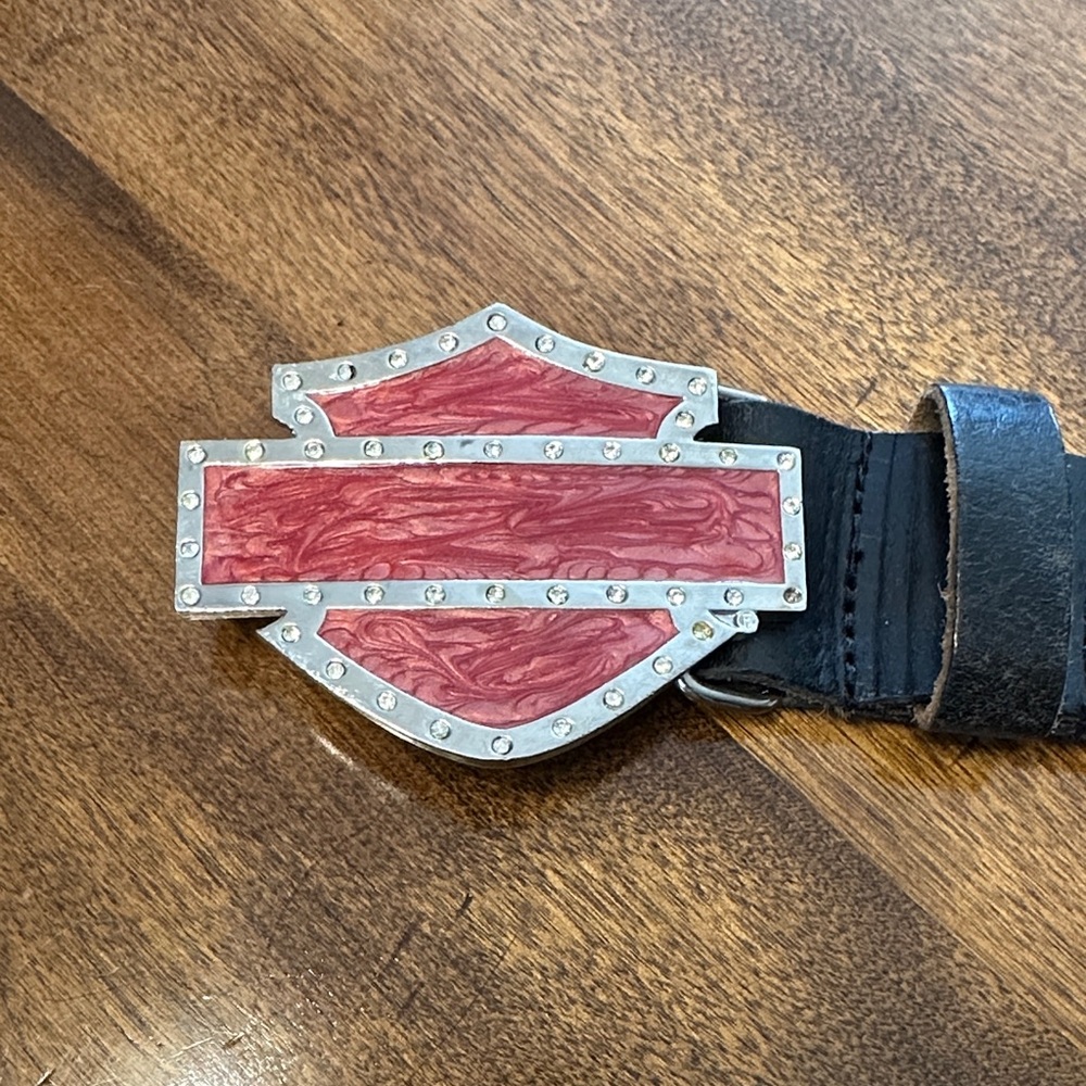 HARLEY-DAVIDSON Black Belt with Red and Silver Bar & Shield buckle